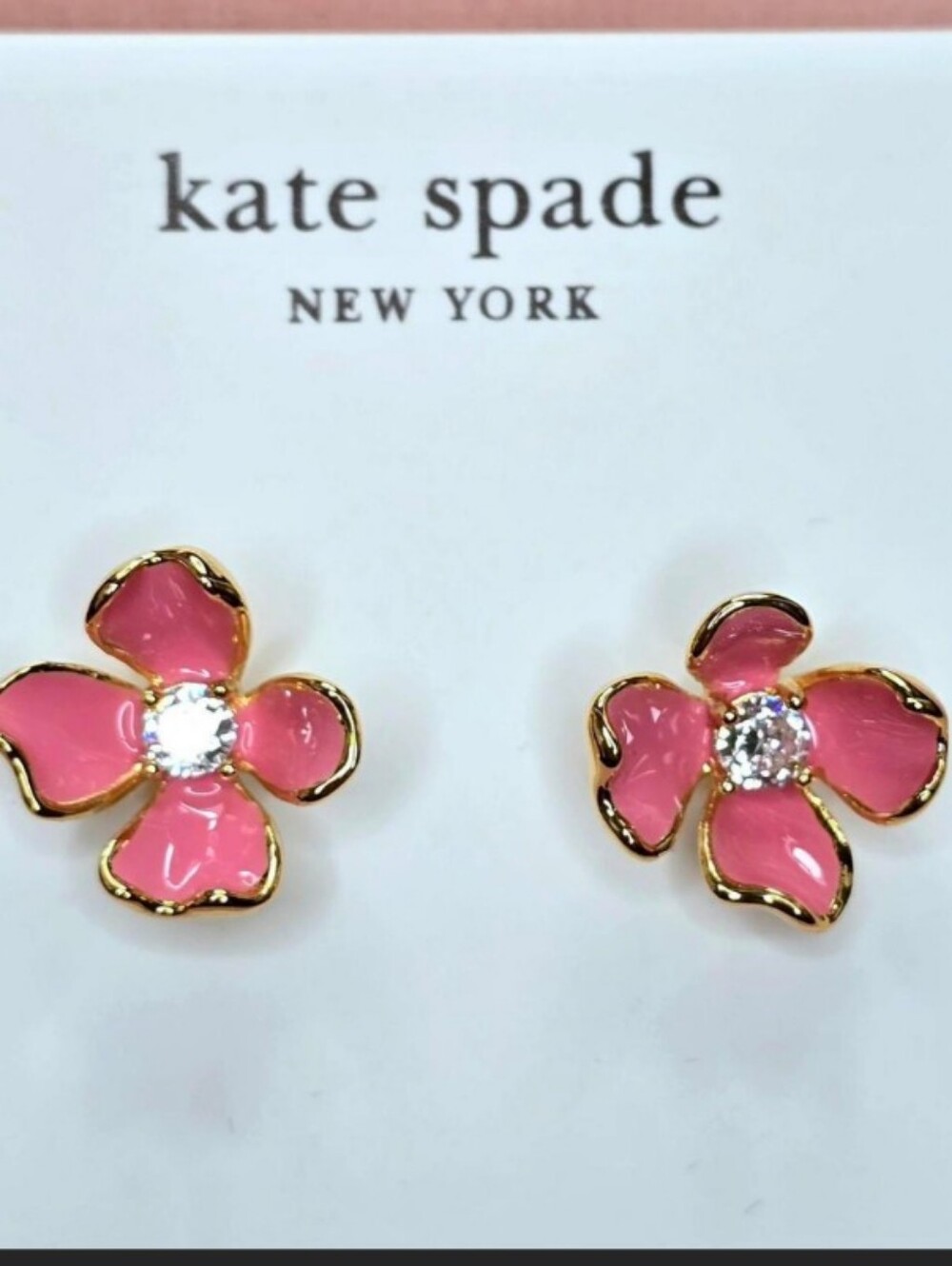 kate spade Pink Enamel Flower Stud Earrings with Crystal Centers